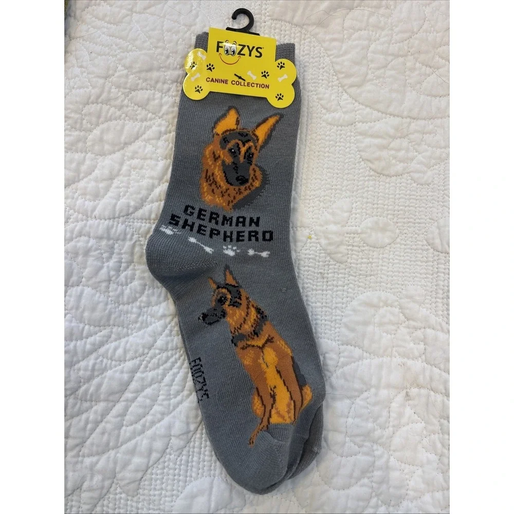 Foozy's Canine Collection German Shepherd Socks SZ 9-11 Gray Poly Blend New